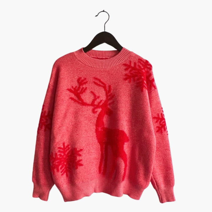 Damen Weihnachtspullover mit Rentiermuster und Strickstruktur