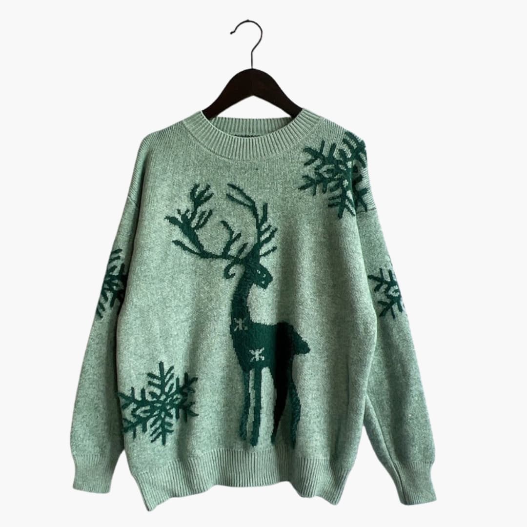 Damen Weihnachtspullover mit Rentiermuster und Strickstruktur