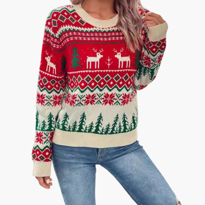 Damen Weihnachtspullover mit Rundhals und Strukturmotiv