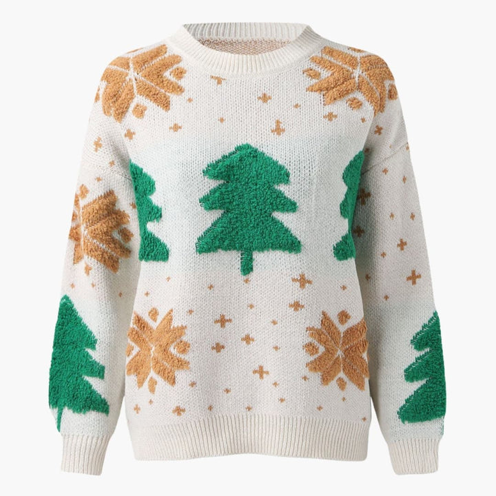 Damen Weihnachtspullover mit Rundhals und Wintermotiv