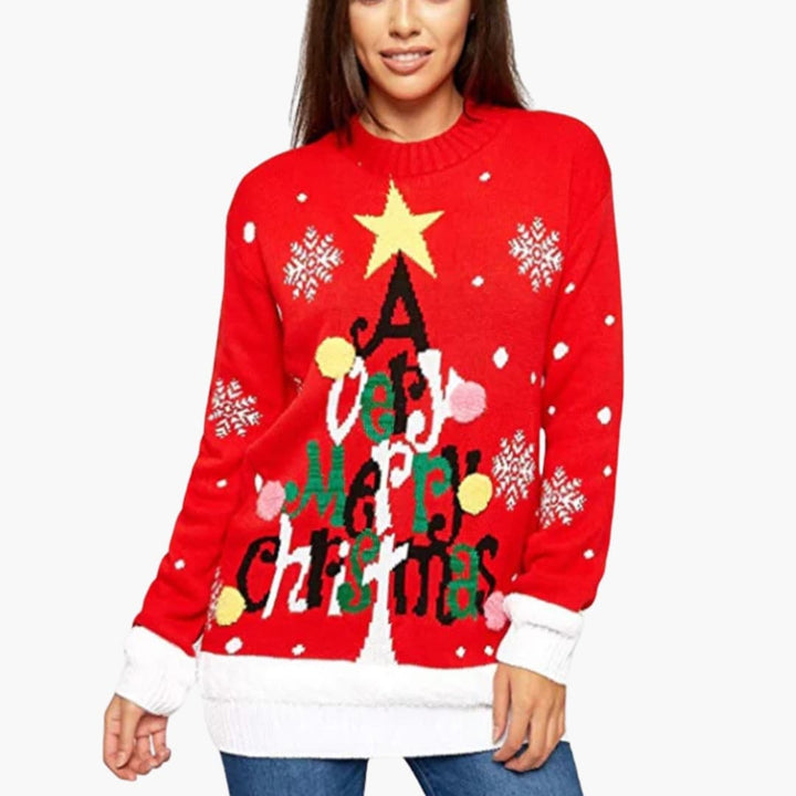 Damen Weihnachtspullover mit Strickmuster und Festlichem Motiv