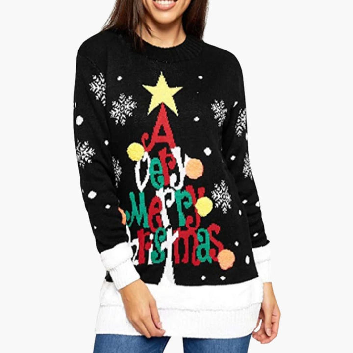 Damen Weihnachtspullover mit Strickmuster und Festlichem Motiv