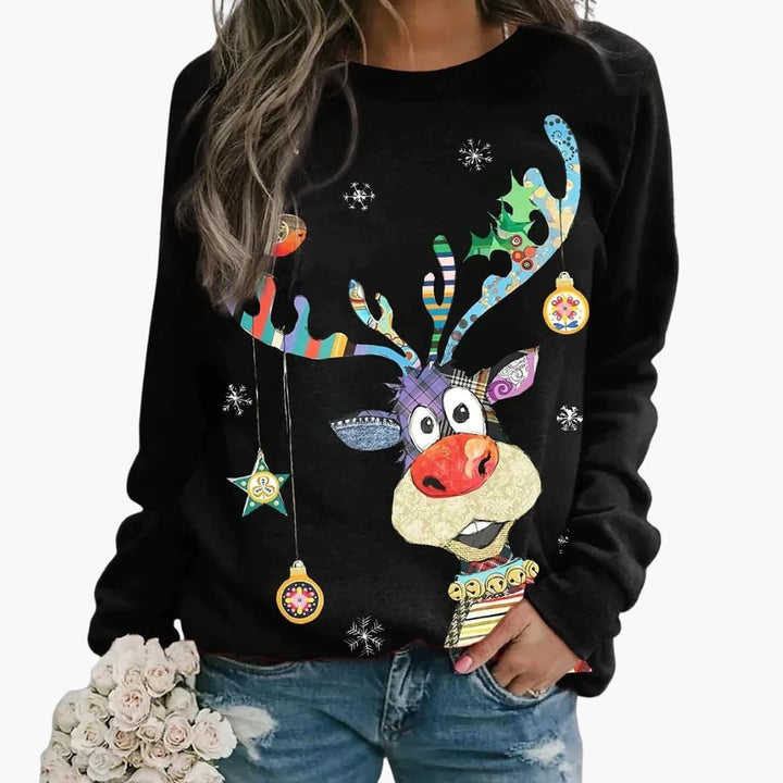 Damen Weihnachtspullover mit Strickmuster und Rundhalsausschnitt