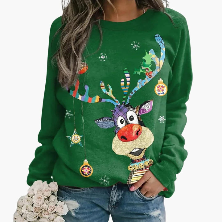 Damen Weihnachtspullover mit Strickmuster und Rundhalsausschnitt