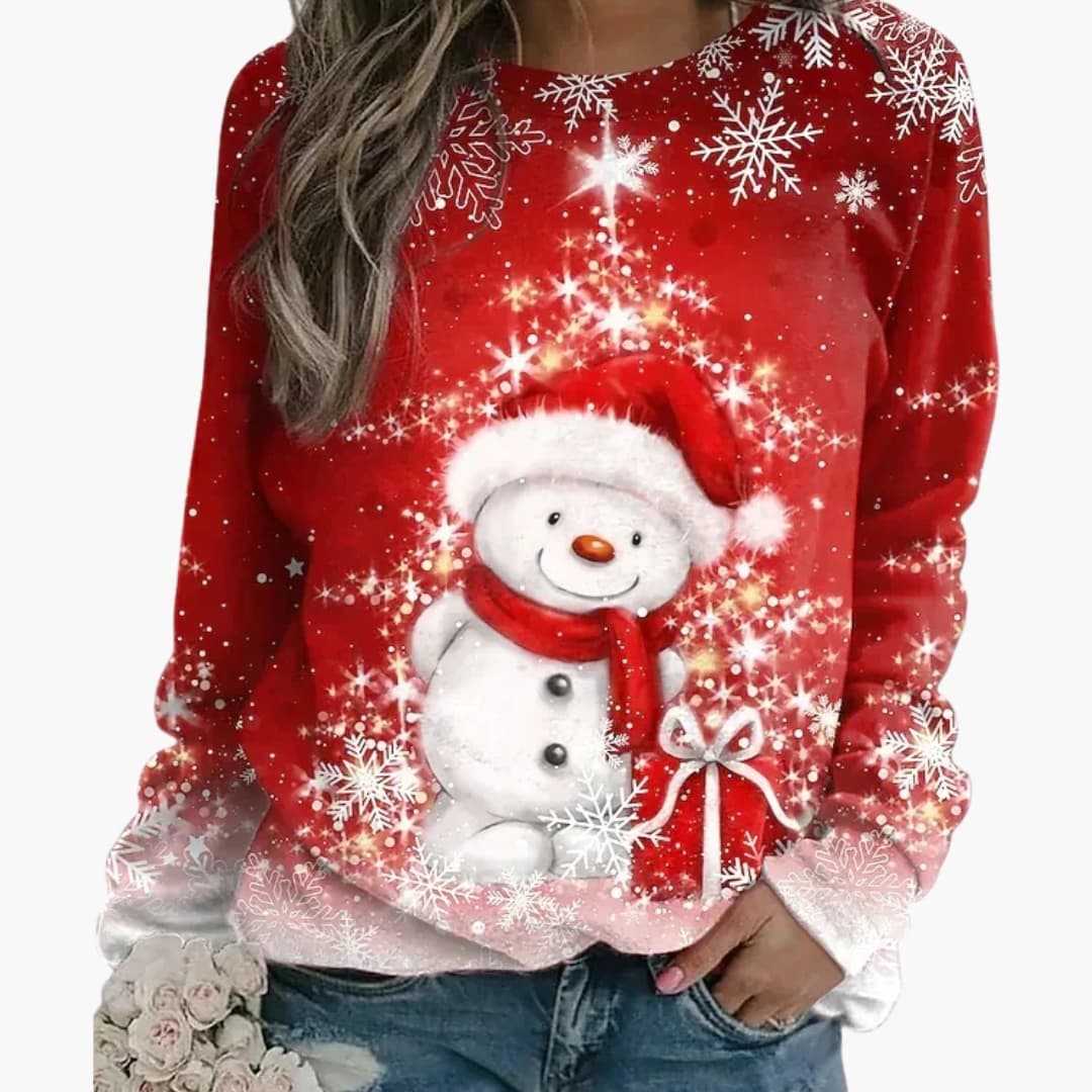 Damen Weihnachtspullover mit Strickmuster und Rundhalsausschnitt