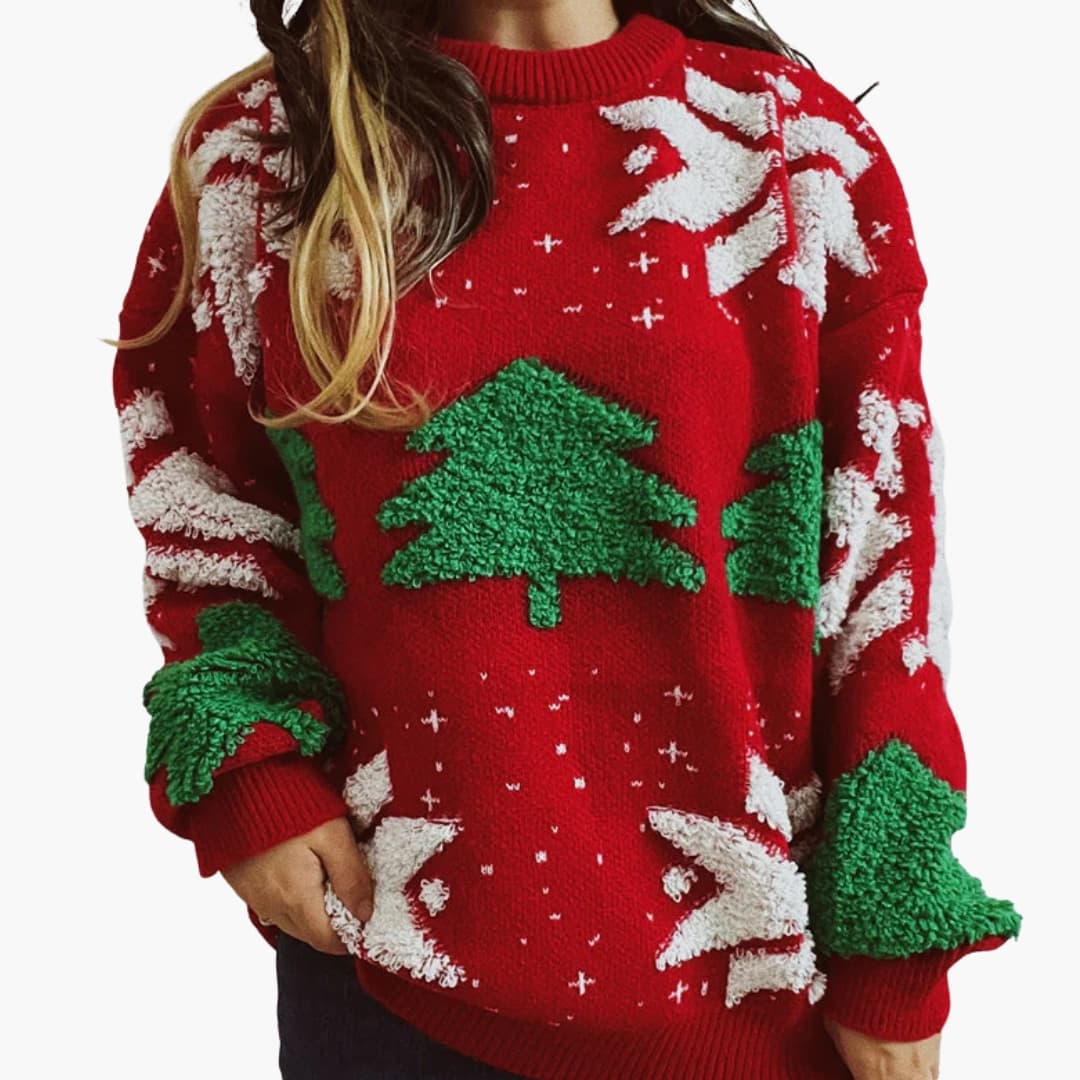 Damen Weihnachtspullover mit Strickmuster und Voluminösen Ärmeln