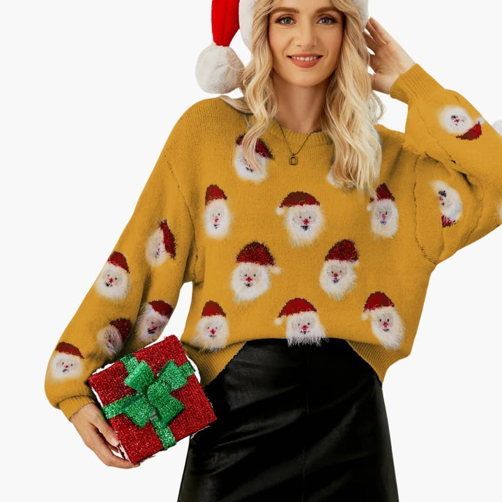 Damen Weihnachtspullover mit gestricktem Weihnachtsmannmotiv