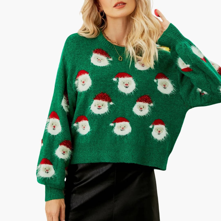 Damen Weihnachtspullover mit gestricktem Weihnachtsmannmotiv