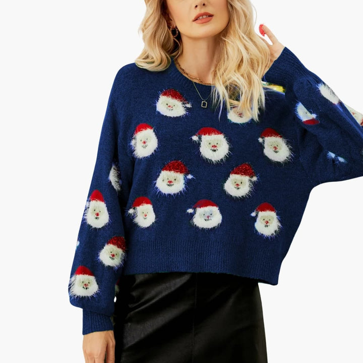 Damen Weihnachtspullover mit gestricktem Weihnachtsmannmotiv
