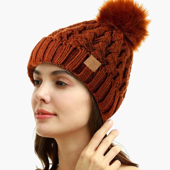 Damen Wintermütze mit Bommel und Futter