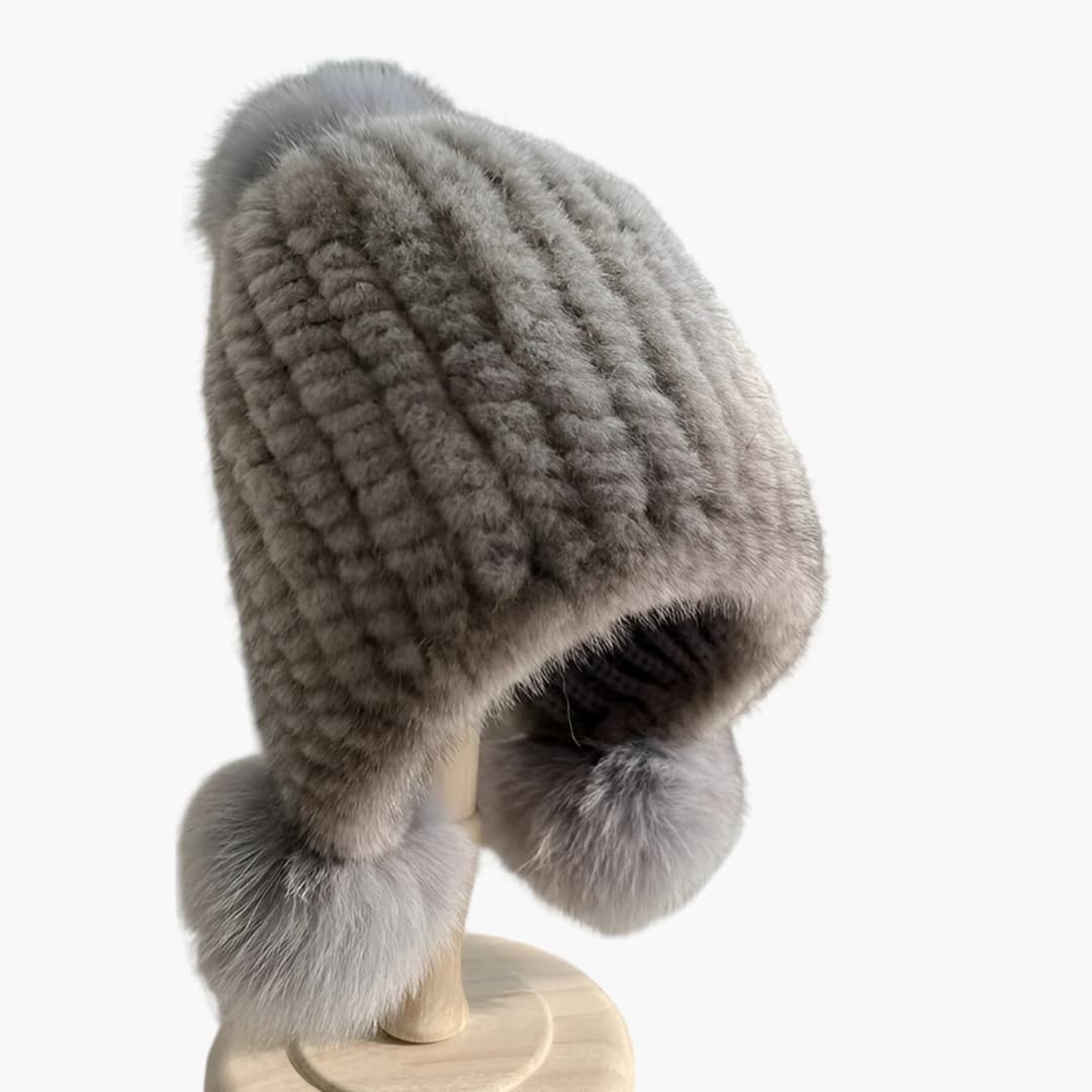 Damen Wintermütze mit Bommel und Gummiband
