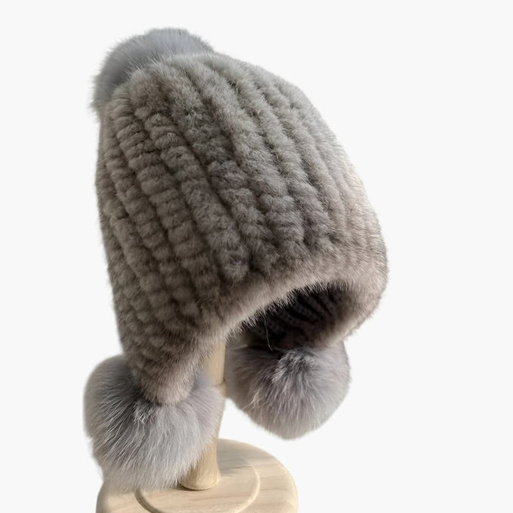 Damen Wintermütze mit Bommel und Gummiband