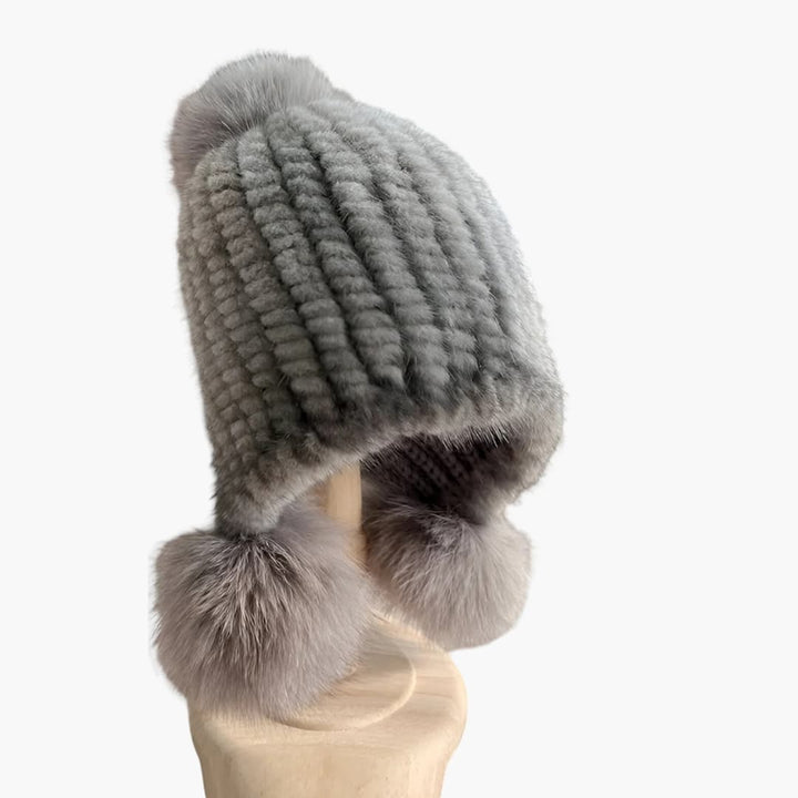 Damen Wintermütze mit Bommel und Gummiband