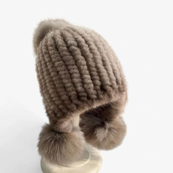 Damen Wintermütze mit Bommel und Gummiband