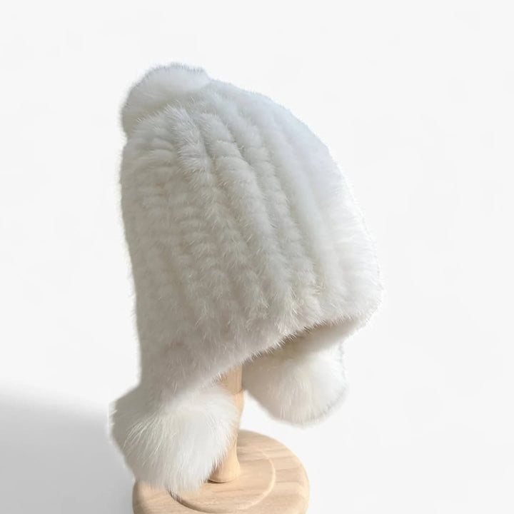Damen Wintermütze mit Bommel und Gummiband