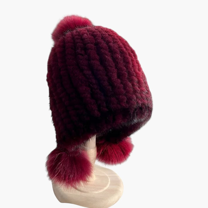 Damen Wintermütze mit Bommel und Gummiband
