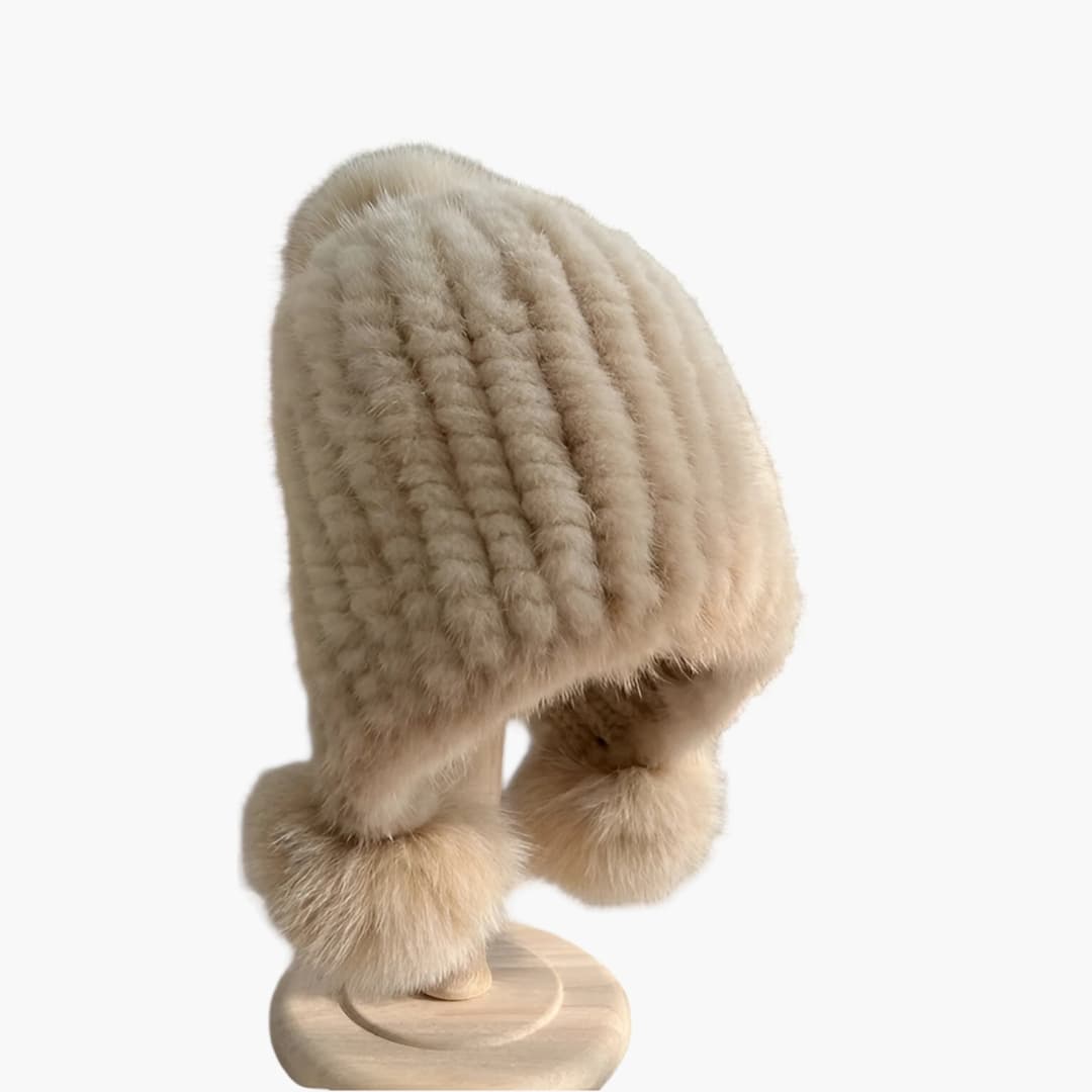 Damen Wintermütze mit Bommel und Gummiband