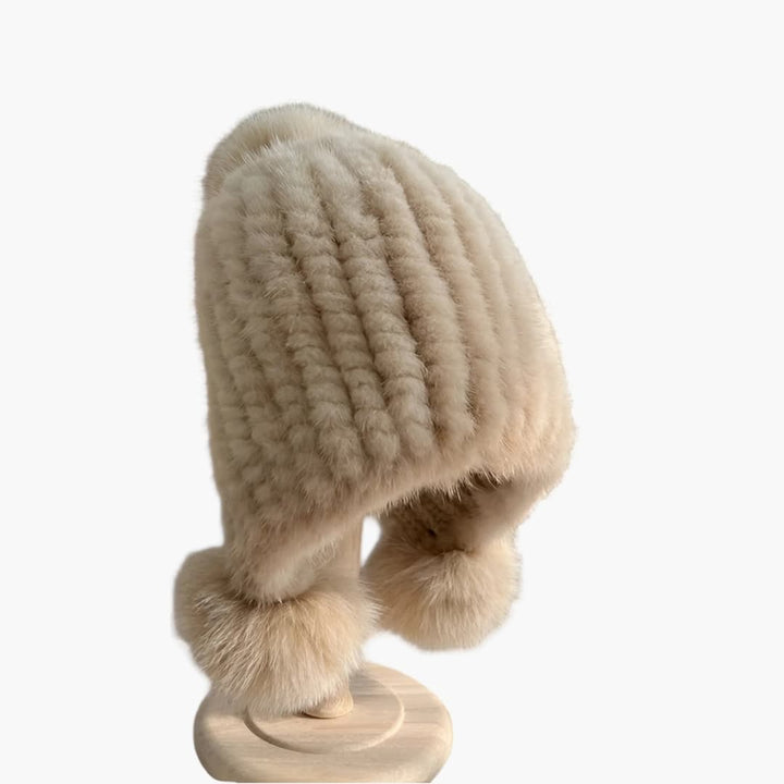 Damen Wintermütze mit Bommel und Gummiband