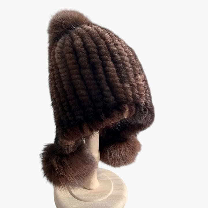 Damen Wintermütze mit Bommel und Gummiband