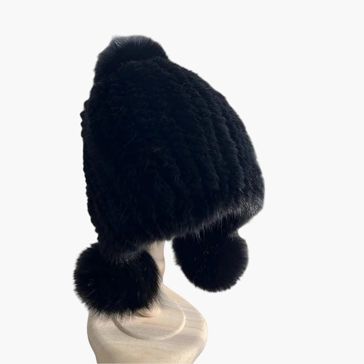 Damen Wintermütze mit Bommel und Gummiband