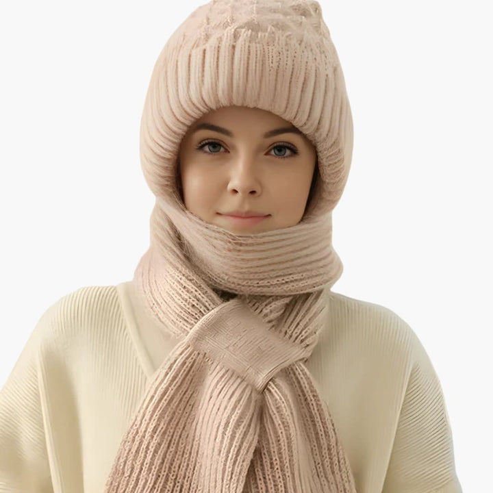 Damen Wintermützen und Schal Set mit Strickoberfläche