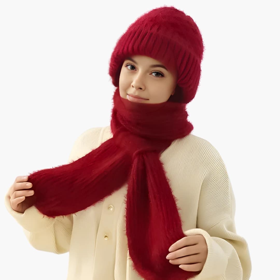 Damen Wintermützen und Schal Set mit Strickoberfläche