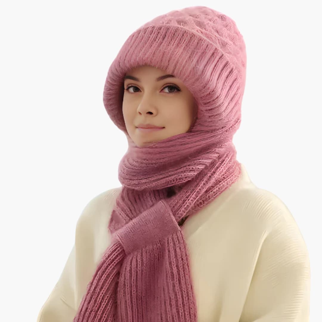 Damen Wintermützen und Schal Set mit Strickoberfläche