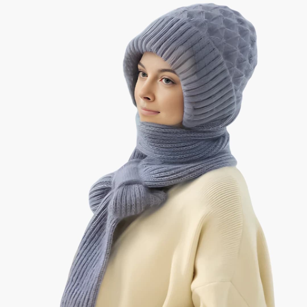 Damen Wintermützen und Schal Set mit Strickoberfläche