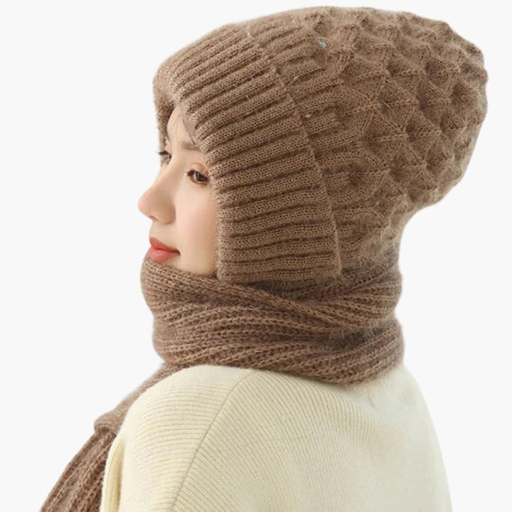 Damen Wintermützen und Schal Set mit Strickoberfläche