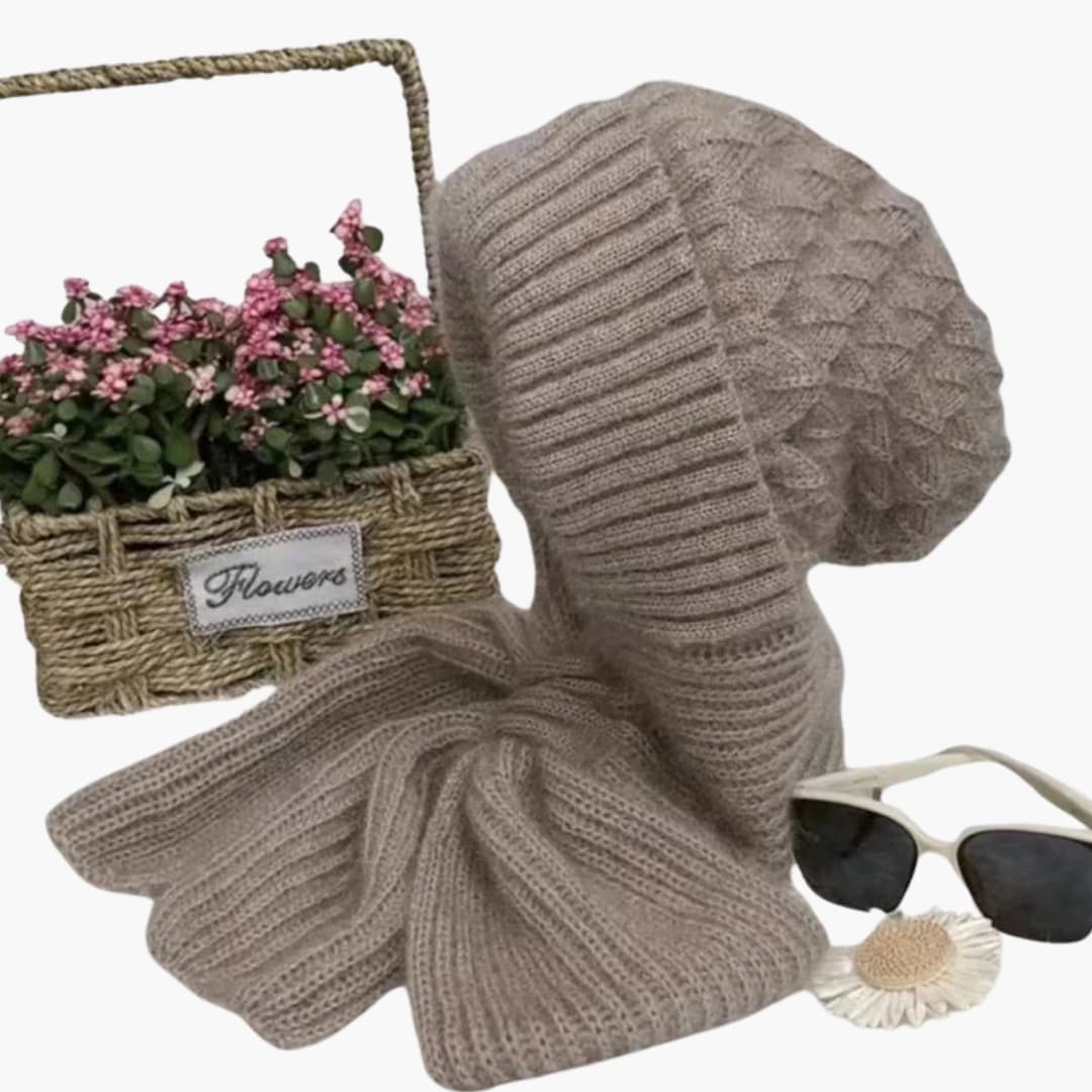 Damen Wintermützen und Schal Set mit Strickoberfläche