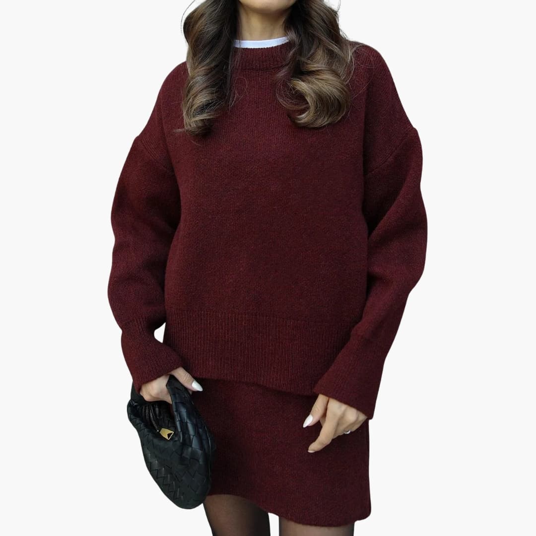 Damen Zweiteiler mit Rundhalsausschnitt Pullover
