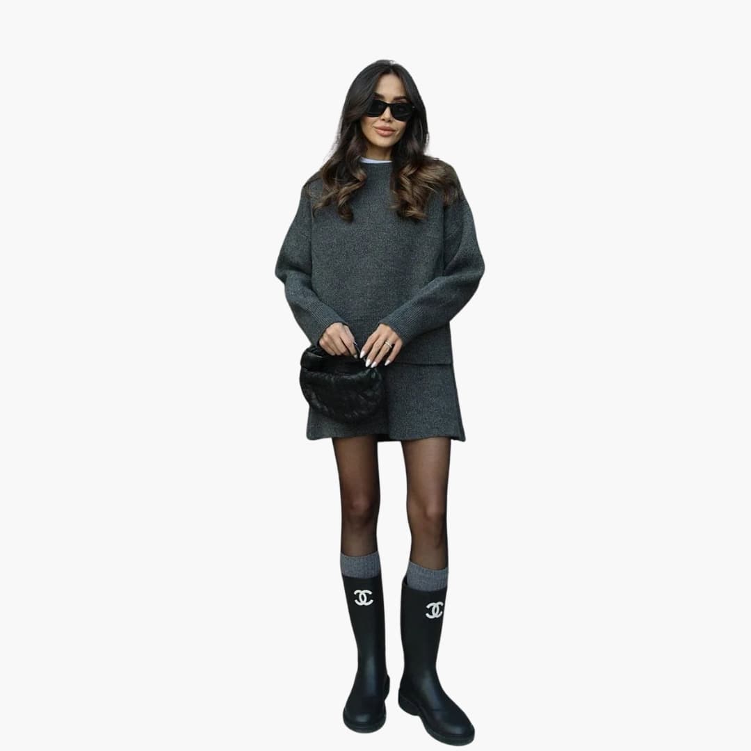 Damen Zweiteiler mit Rundhalsausschnitt Pullover