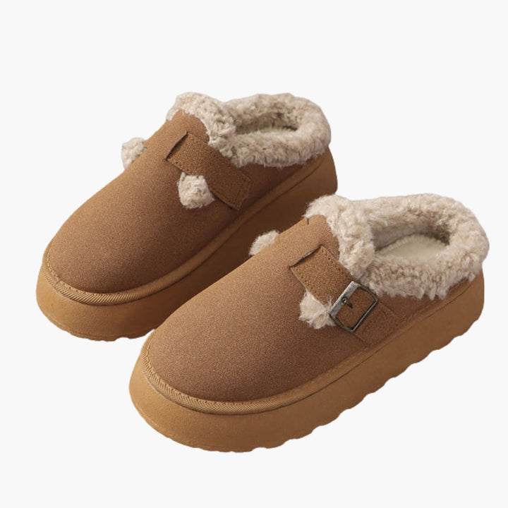 Damen hausschuhe mit Plüschfutter und Schnallenriemen