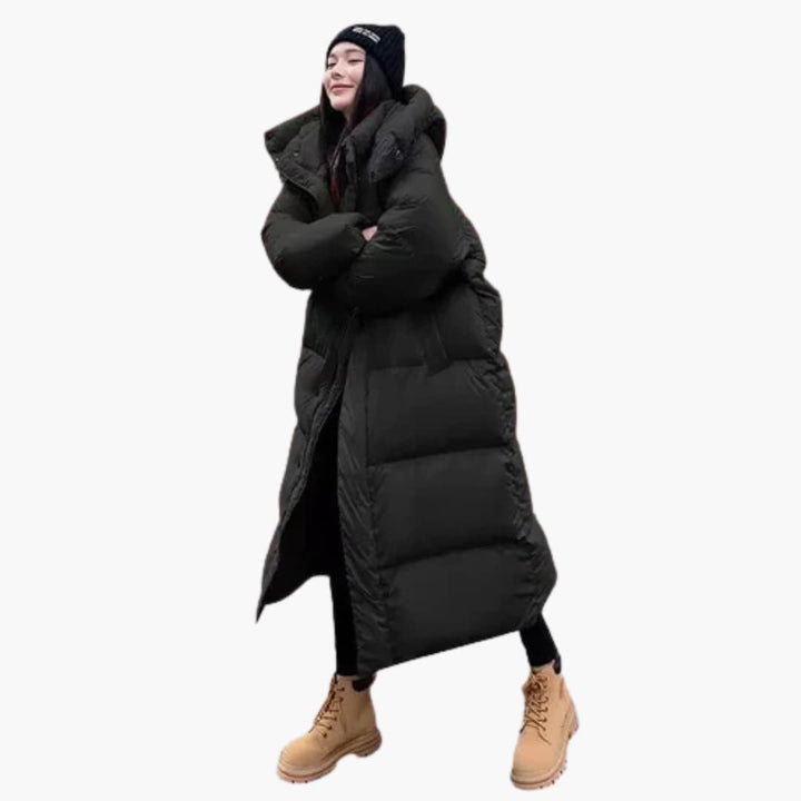 Damen lange Steppjacke mit Kapuze