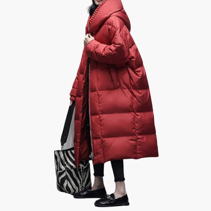 Damen langer Wintermantel mit Steppdesign und Frontreißverschluss