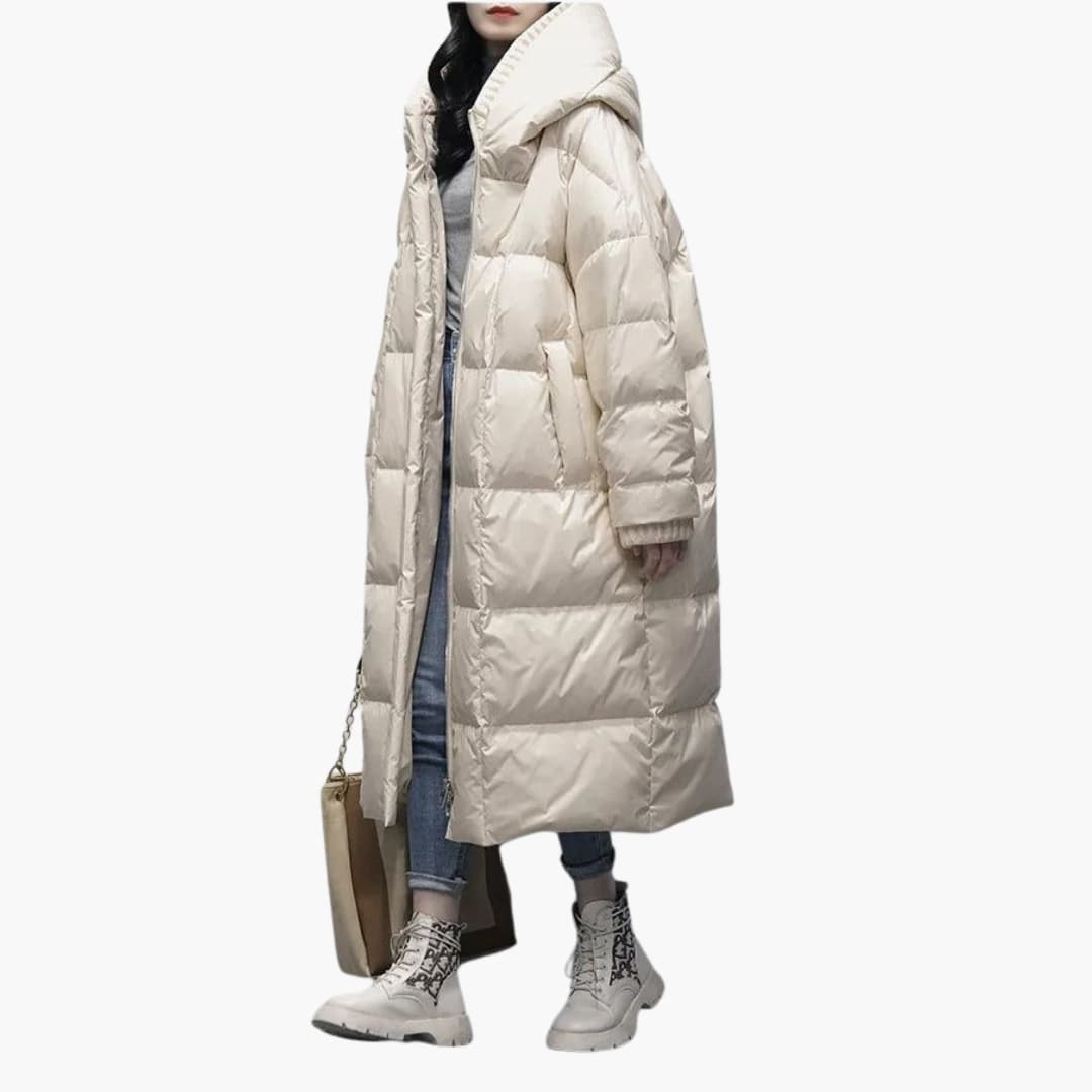 Damen langer Wintermantel mit Steppdesign und Frontreißverschluss