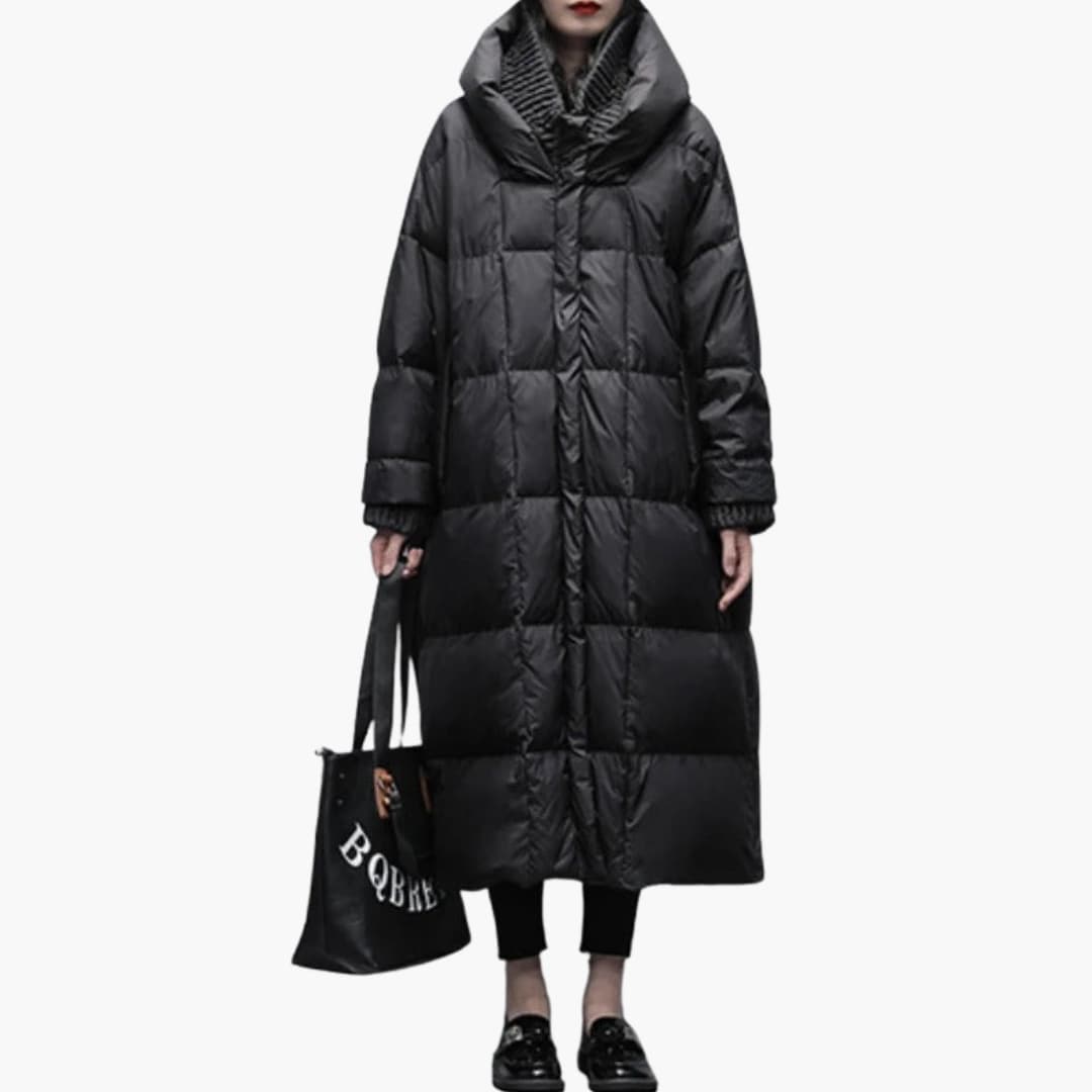 Damen langer Wintermantel mit Steppdesign und Frontreißverschluss