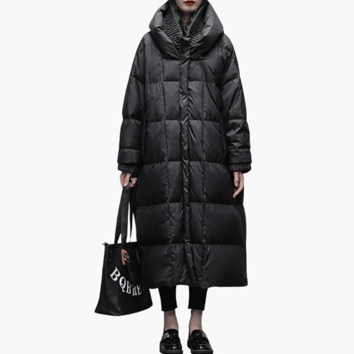 Damen langer Wintermantel mit Steppdesign und Frontreißverschluss