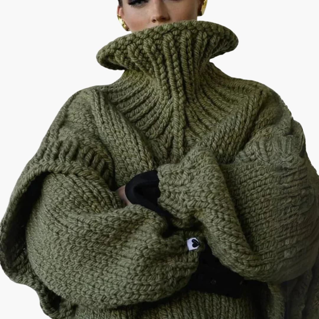 Damen pullover mit Oversize-Rollkragen und geripptem Saum