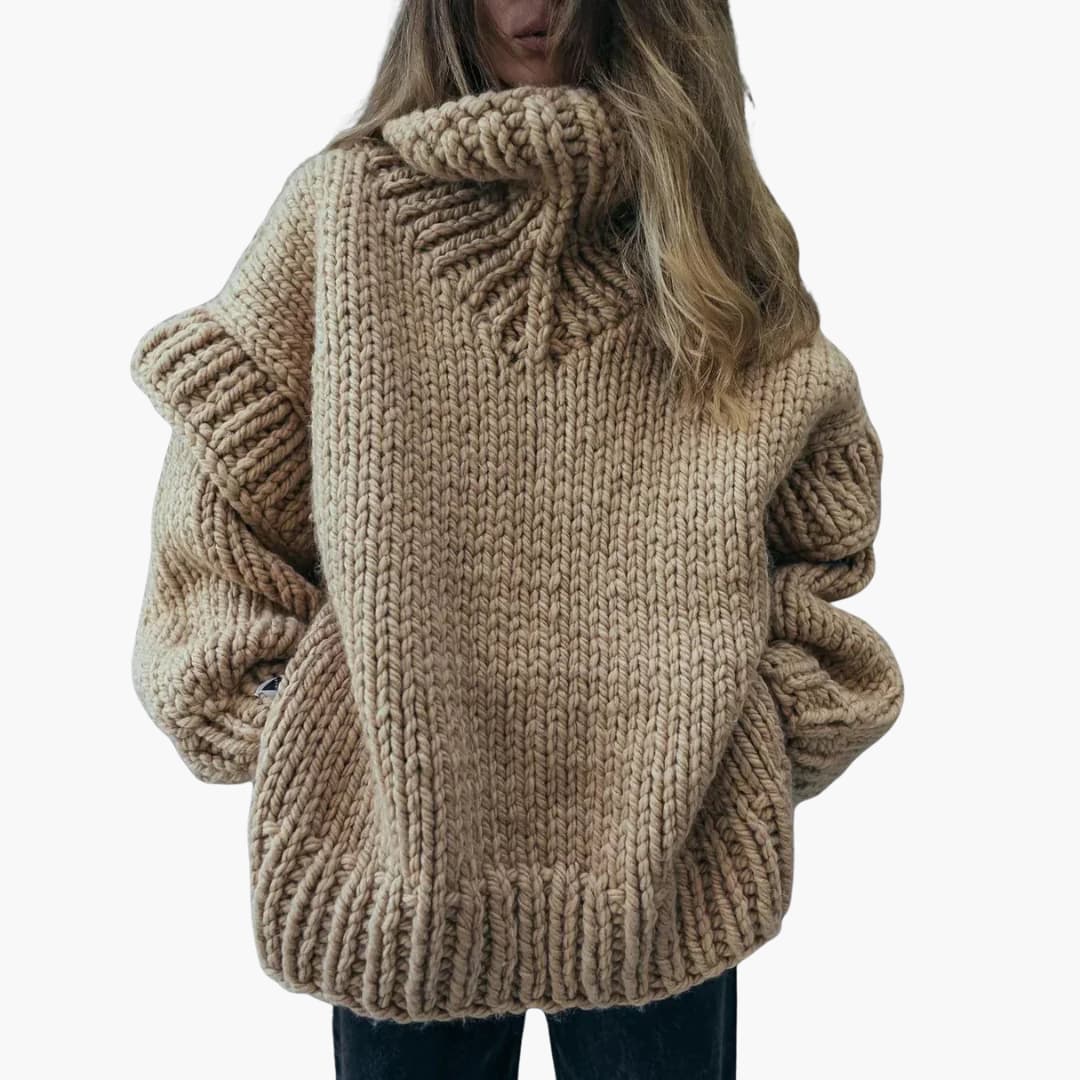 Damen pullover mit Oversize-Rollkragen und geripptem Saum
