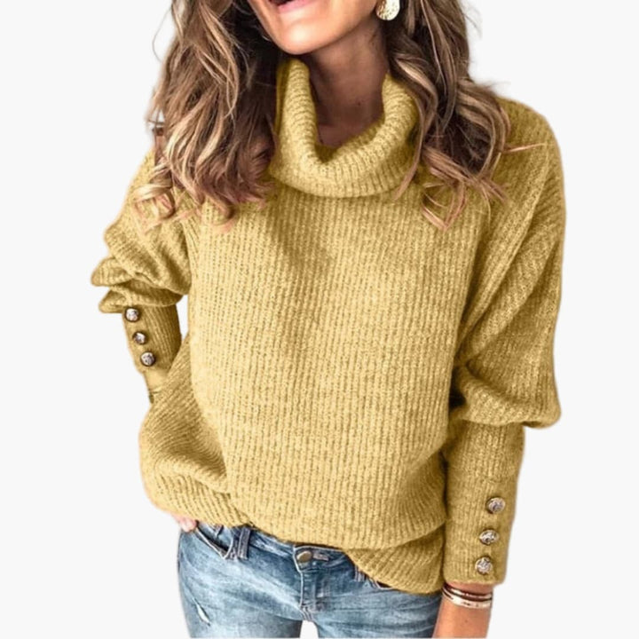 Damenpullover mit Rollkragen und Ärmelknöpfen