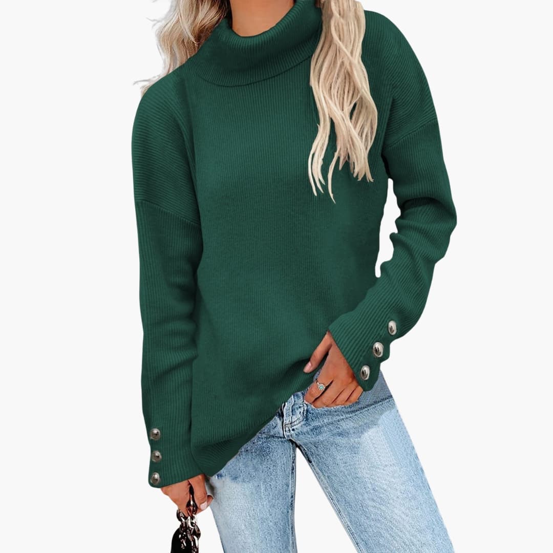 Damenpullover mit Rollkragen und Knopfmanschetten
