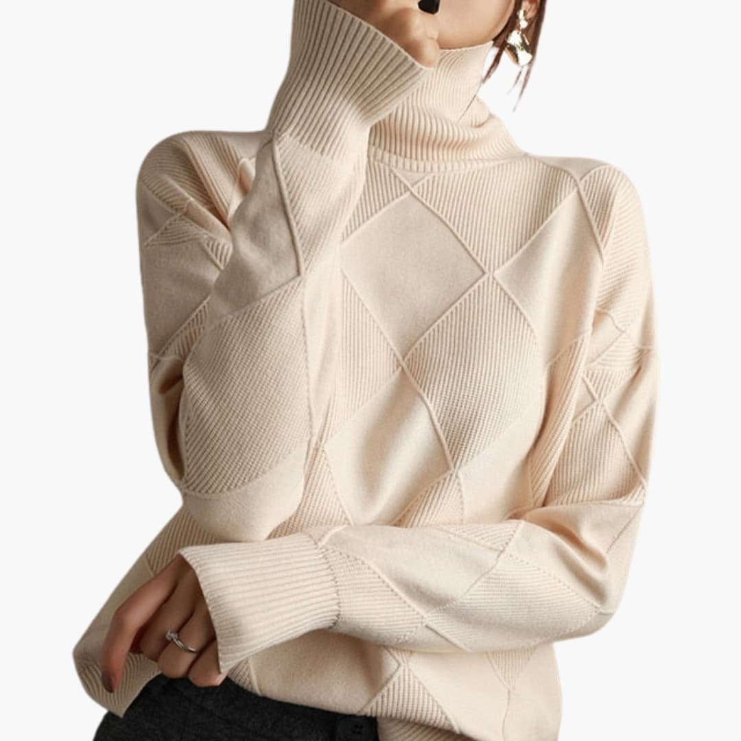 Damen pullover mit Rollkragen und Struktureinsätzen
