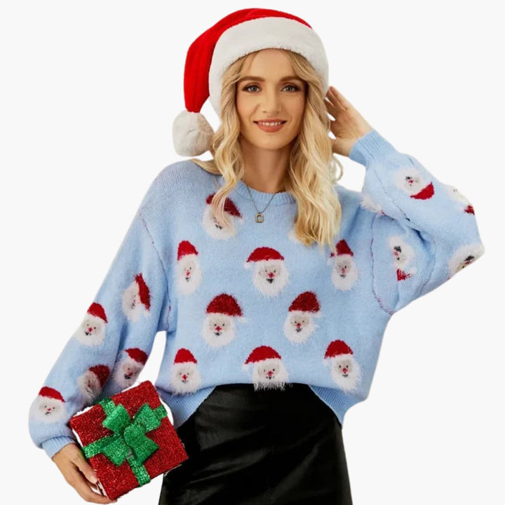 Damen pullover mit Rundhalsausschnitt und festlichem Muster