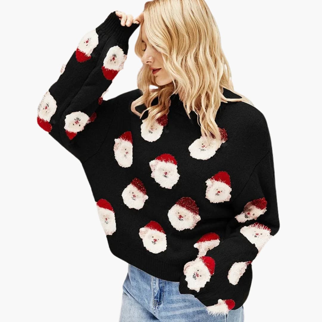 Damen pullover mit Rundhalsausschnitt und festlichem Muster