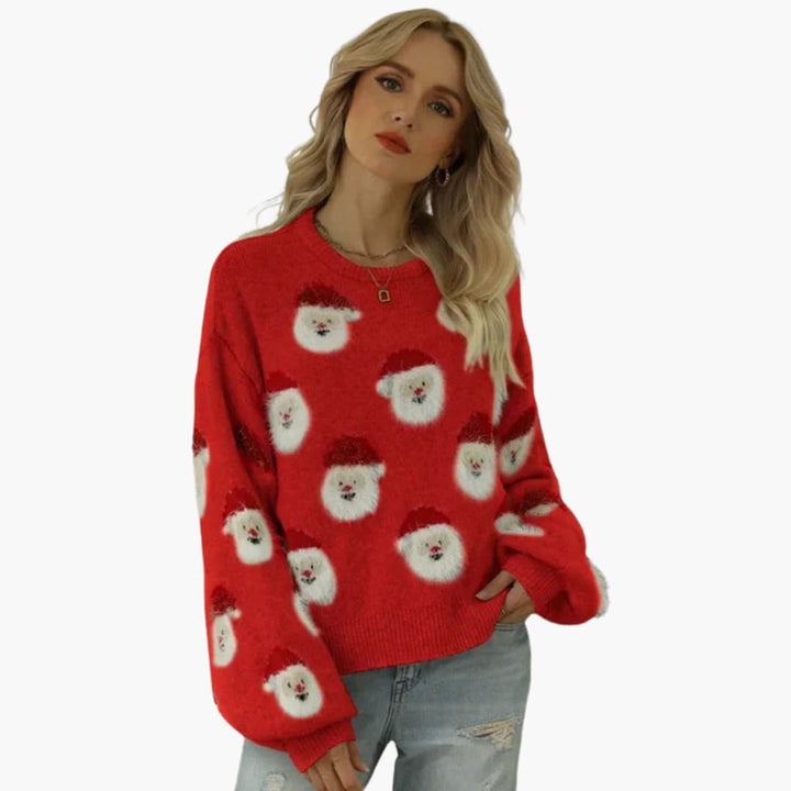 Damen pullover mit Rundhalsausschnitt und festlichem Muster