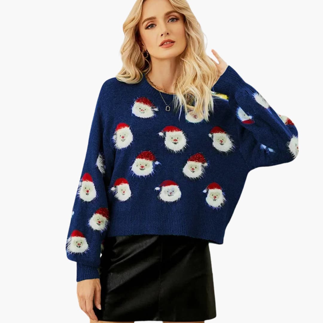 Damen pullover mit Rundhalsausschnitt und festlichem Muster