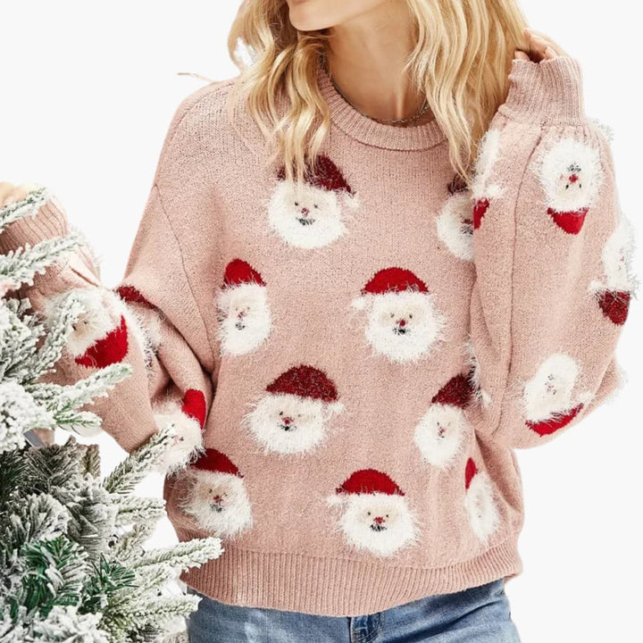 Damen pullover mit Rundhalsausschnitt und festlichem Muster
