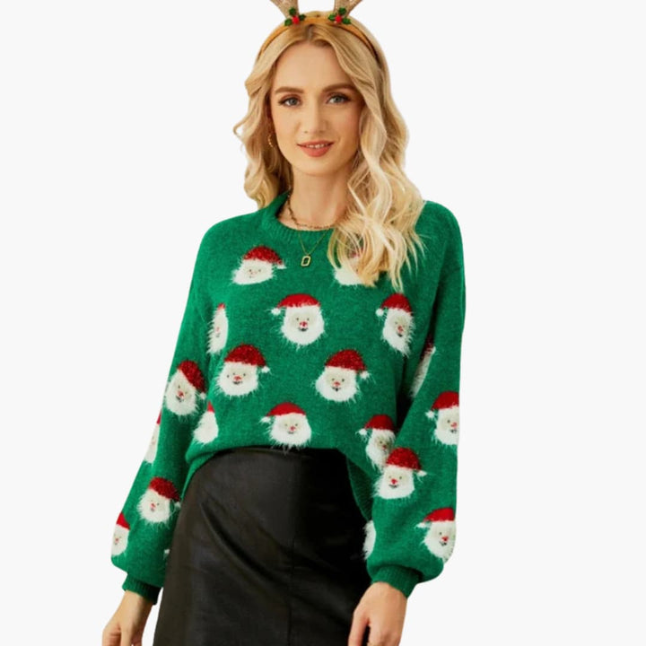 Damen pullover mit Rundhalsausschnitt und festlichem Muster