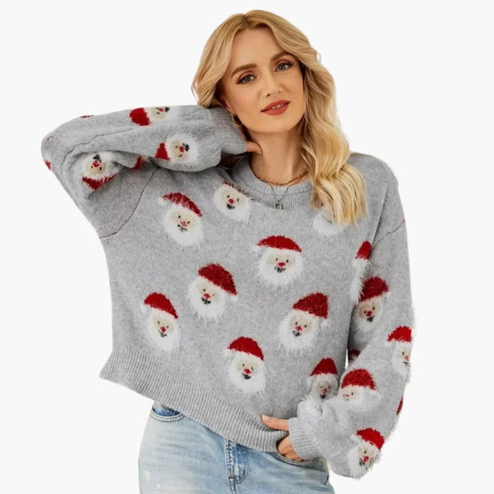 Damen pullover mit Rundhalsausschnitt und festlichem Muster